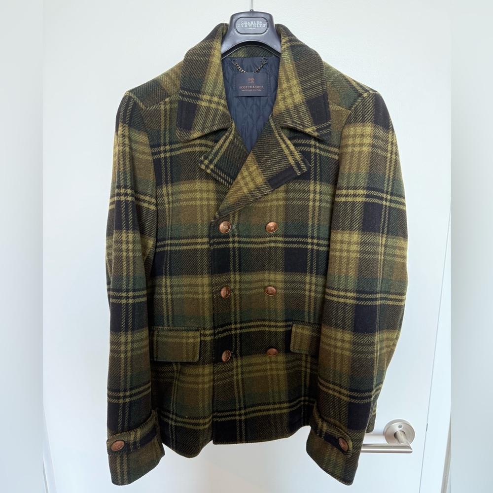 Scotch & Soda Olive Plaid Peacoat
